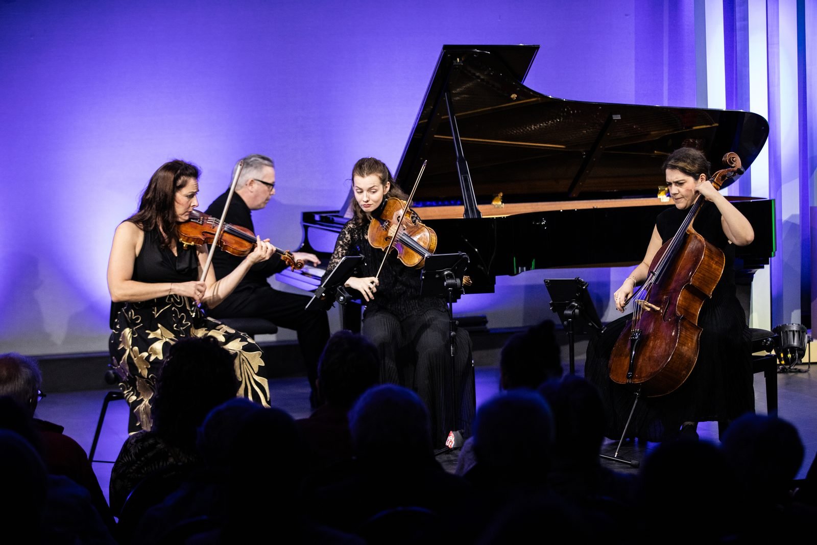 Luis Magalhães at the piano with violin, viola and cello in Mozart's Piano Quartet in G minor at De Stag